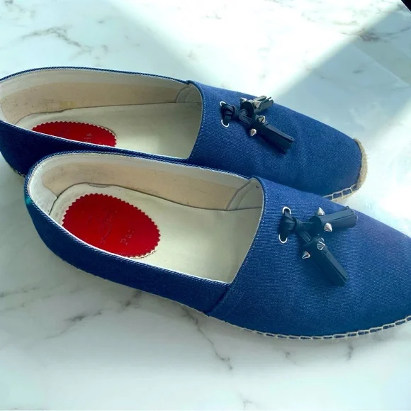 Blue Christian Louboutin slip on espadrilles with leather tassels Christian Louboutin Espadrilles Denim Upper & Iconic Red  main image 2